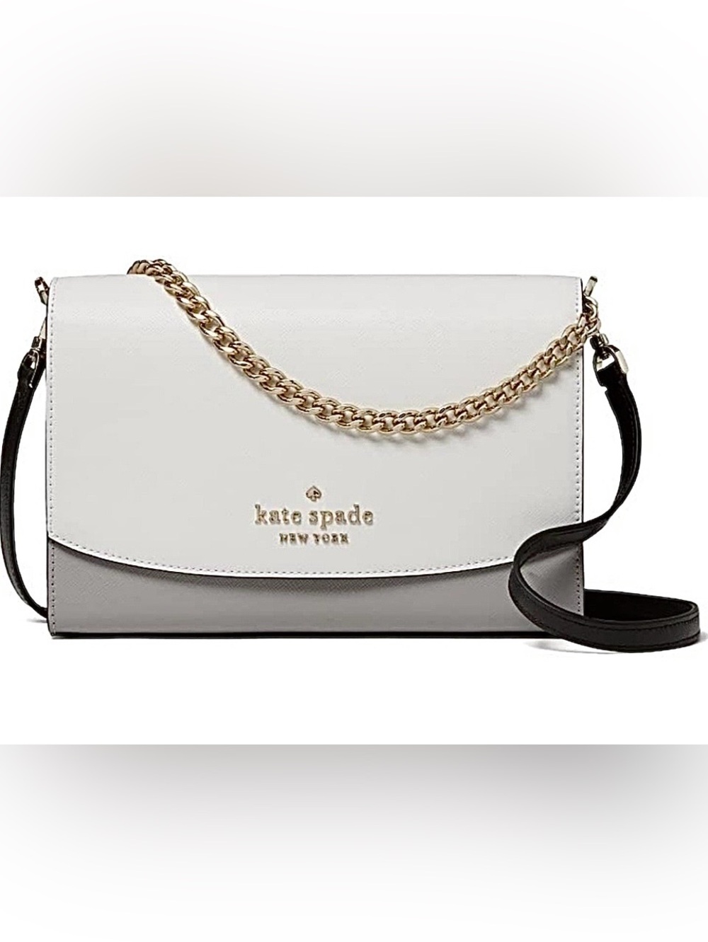 NWT Kate Spade Carson White/Grey Crossbody Bag with Gold Chain